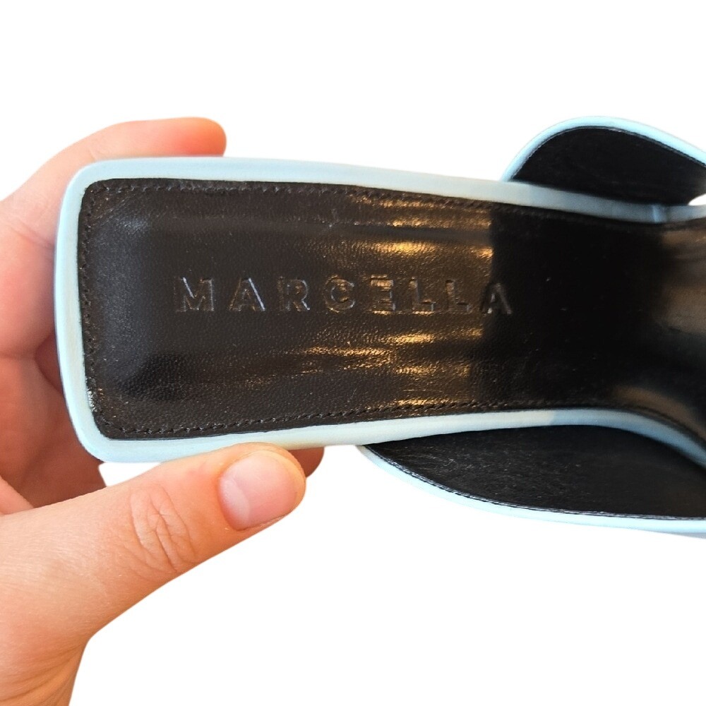 Marcella NYC Sky Powder Blue Mules Sandals Heels Size 8 Genuine Leather - Picture 3 of 9